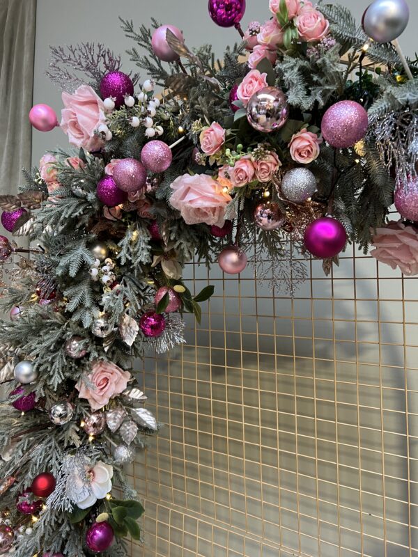 Pink Christmas Doorway Garland - Solar Lights Included - Image 5