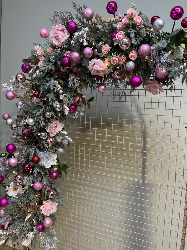 Pink Christmas Doorway Garland - Solar Lights Included - Image 4