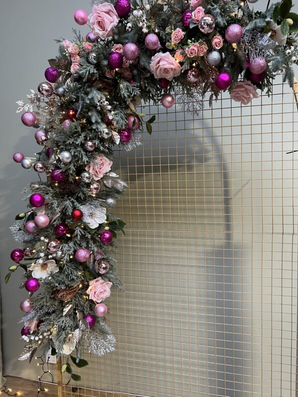 Pink Christmas Doorway Garland - Solar Lights Included - Image 3