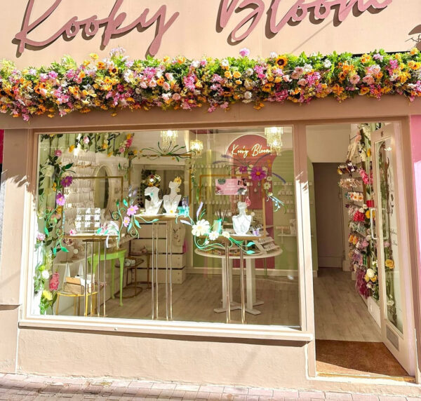 spring flower garland for shop front