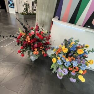 Rainbow Urn Centrepieces – Bold & Vibrant Artificial Floral Displays