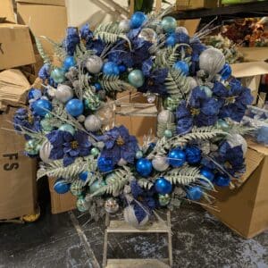 Giant Blue and Silver Christmas Wreath - Garage Door Christmas Wreath