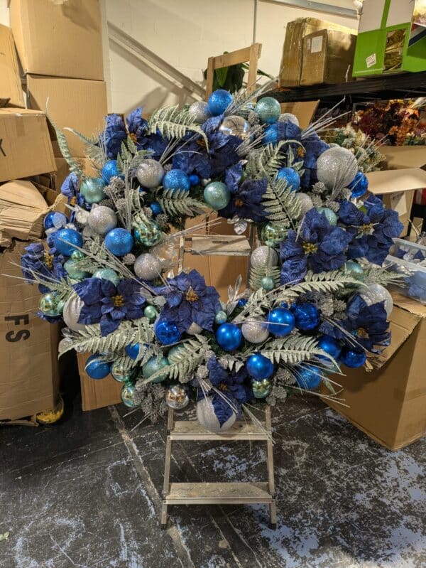Giant Blue and Silver Christmas Wreath - Garage Door Christmas Wreath