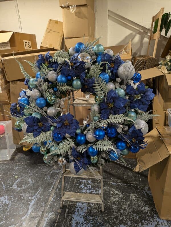 Giant Blue and Silver Christmas Wreath - Garage Door Christmas Wreath - Image 5