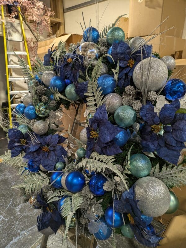 Giant Blue and Silver Christmas Wreath - Garage Door Christmas Wreath - Image 2