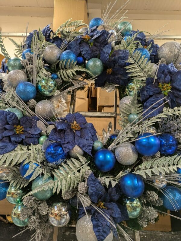 Giant Blue and Silver Christmas Wreath - Garage Door Christmas Wreath - Image 3
