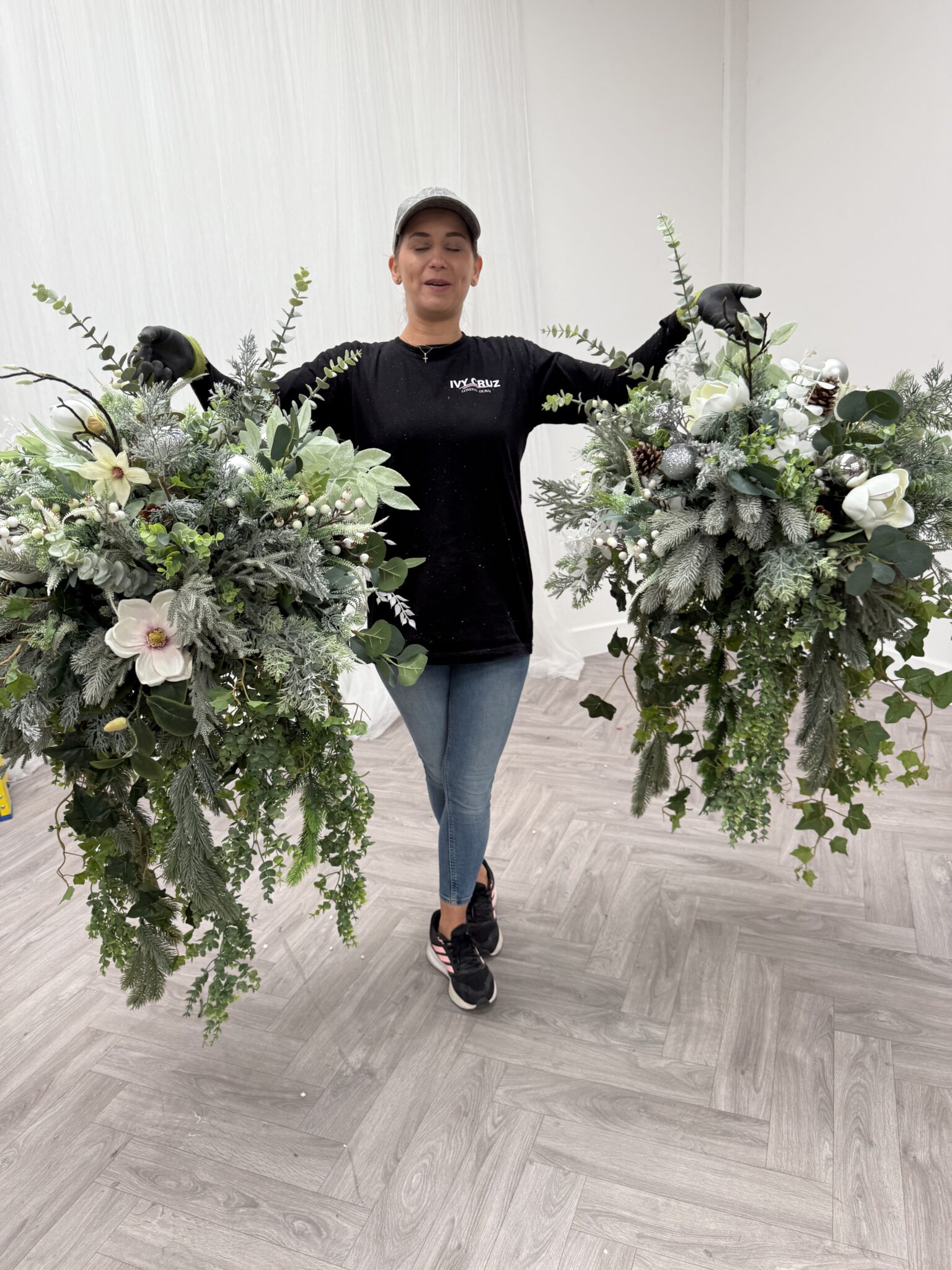 IVY CRUZ Flower Walls, Floral Arrangements | Commercial and Functions XL Frosty Winter Hanging Artificial Flower Basket - Image 7