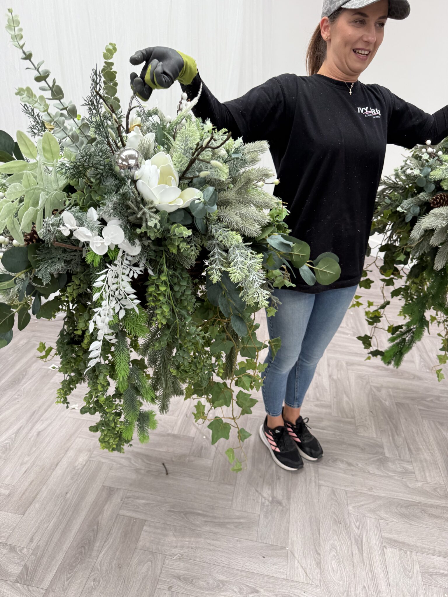 IVY CRUZ Flower Walls, Floral Arrangements | Commercial and Functions XL Frosty Winter Hanging Artificial Flower Basket - Image 3