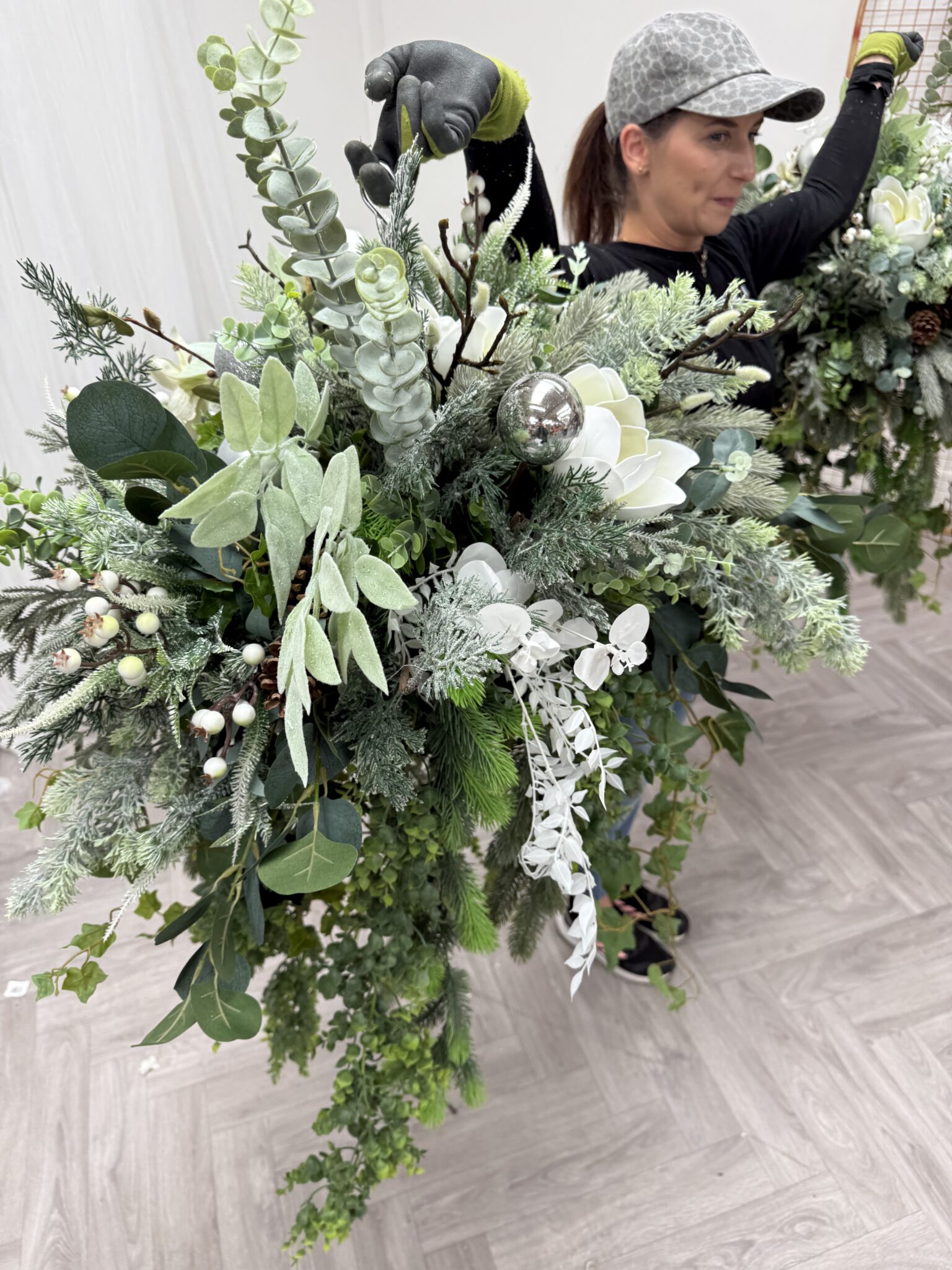 IVY CRUZ Flower Walls, Floral Arrangements | Commercial and Functions XL Frosty Winter Hanging Artificial Flower Basket - Image 4