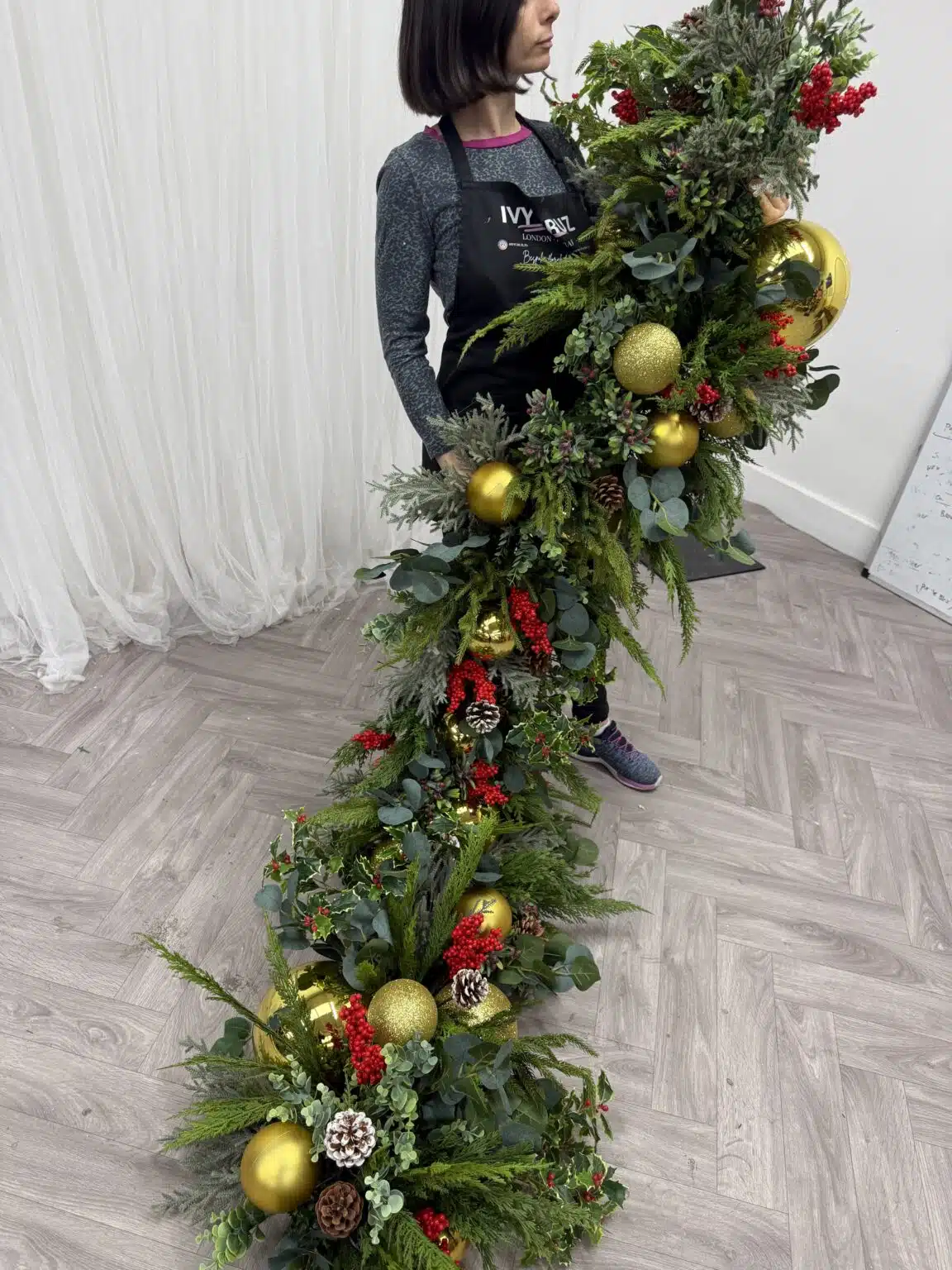 IVY CRUZ Flower Walls, Floral Arrangements | Commercial and Functions Traditional Gold & Red Christmas Doorway Garland - Restaurant Doorway Decor - Image 10