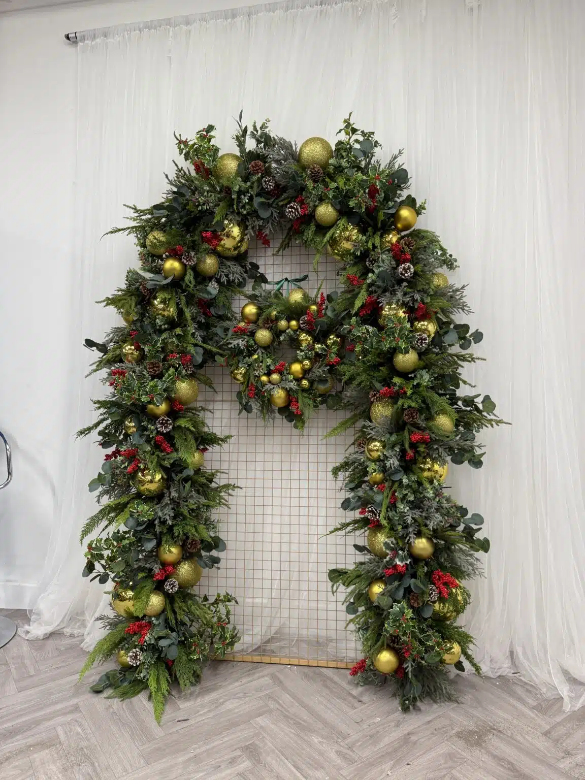 IVY CRUZ Flower Walls, Floral Arrangements | Commercial and Functions Traditional Gold & Red Christmas Doorway Garland - Restaurant Doorway Decor - Image 6