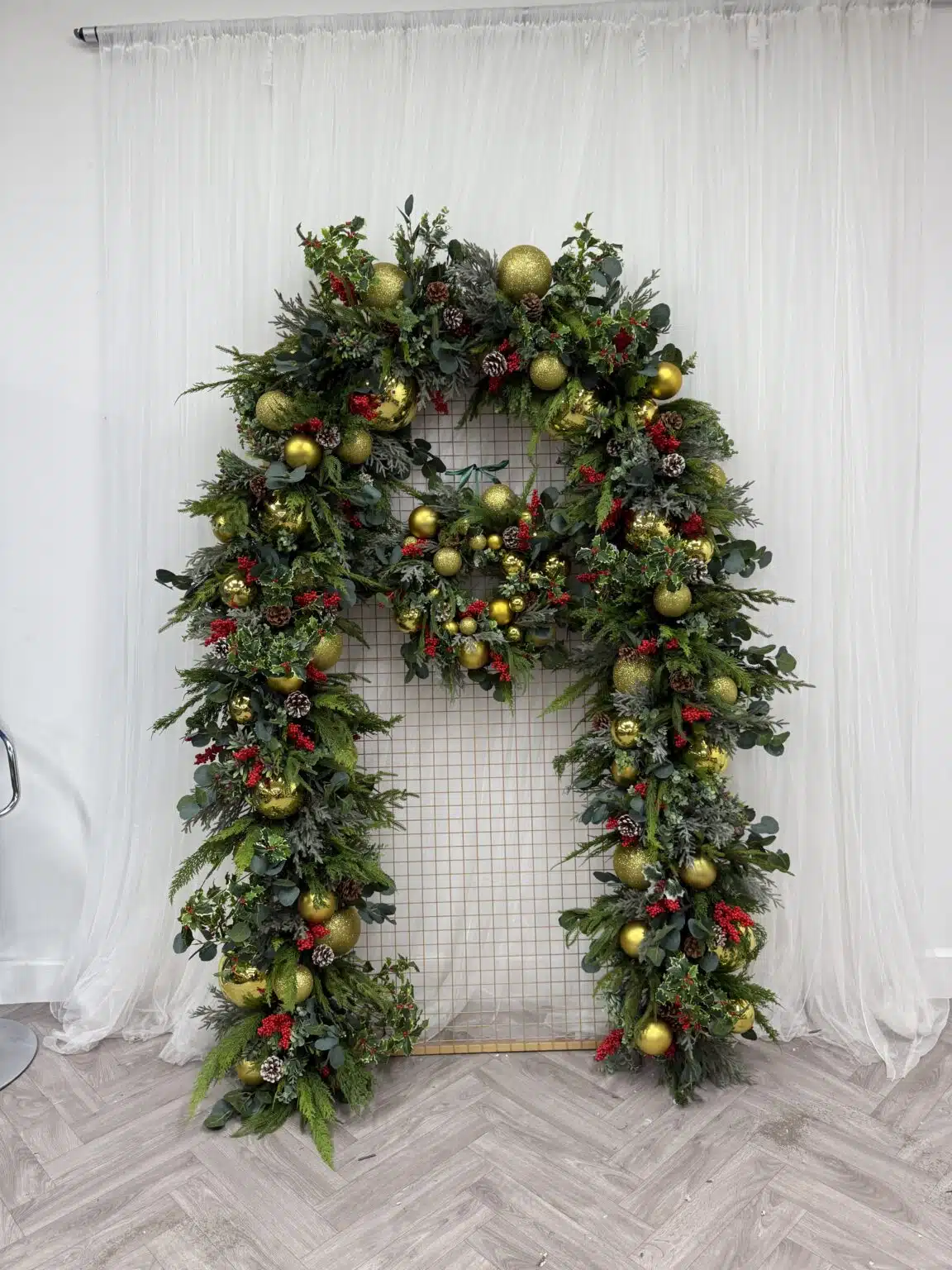 IVY CRUZ Flower Walls, Floral Arrangements | Commercial and Functions Traditional Gold & Red Christmas Doorway Garland - Restaurant Doorway Decor - Image 5
