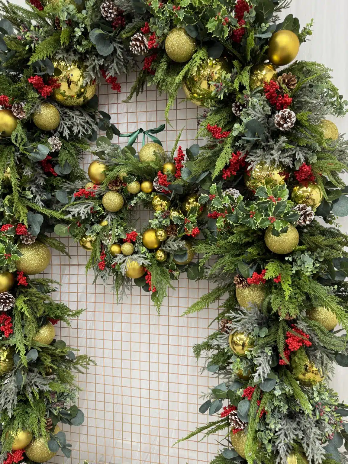 IVY CRUZ Flower Walls, Floral Arrangements | Commercial and Functions Traditional Gold & Red Christmas Doorway Garland - Restaurant Doorway Decor - Image 4