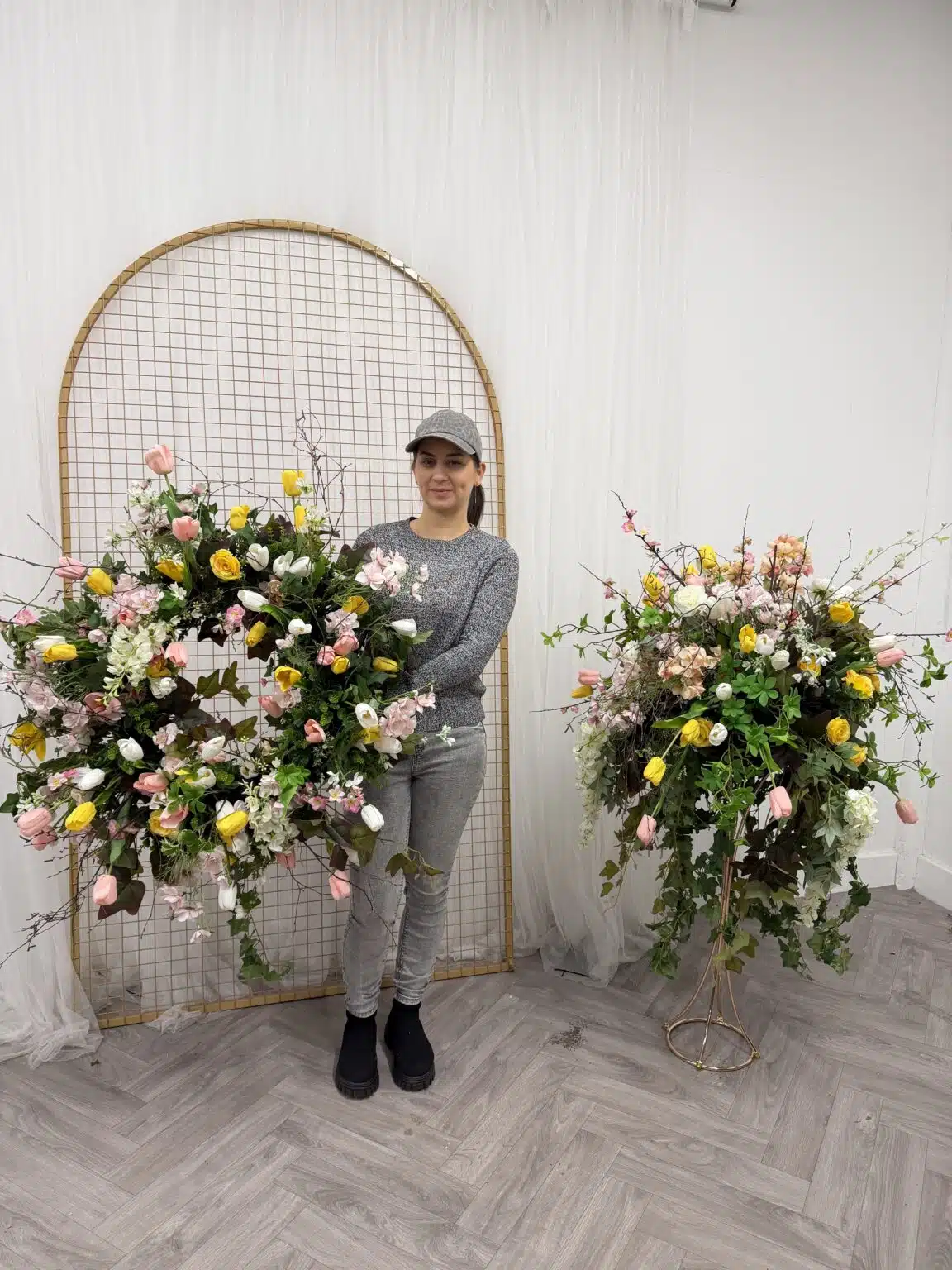 IVY CRUZ Flower Walls, Floral Arrangements | Commercial and Functions Spring Flower Wreath - Easter Flower Wreath and Hanging Basket Set