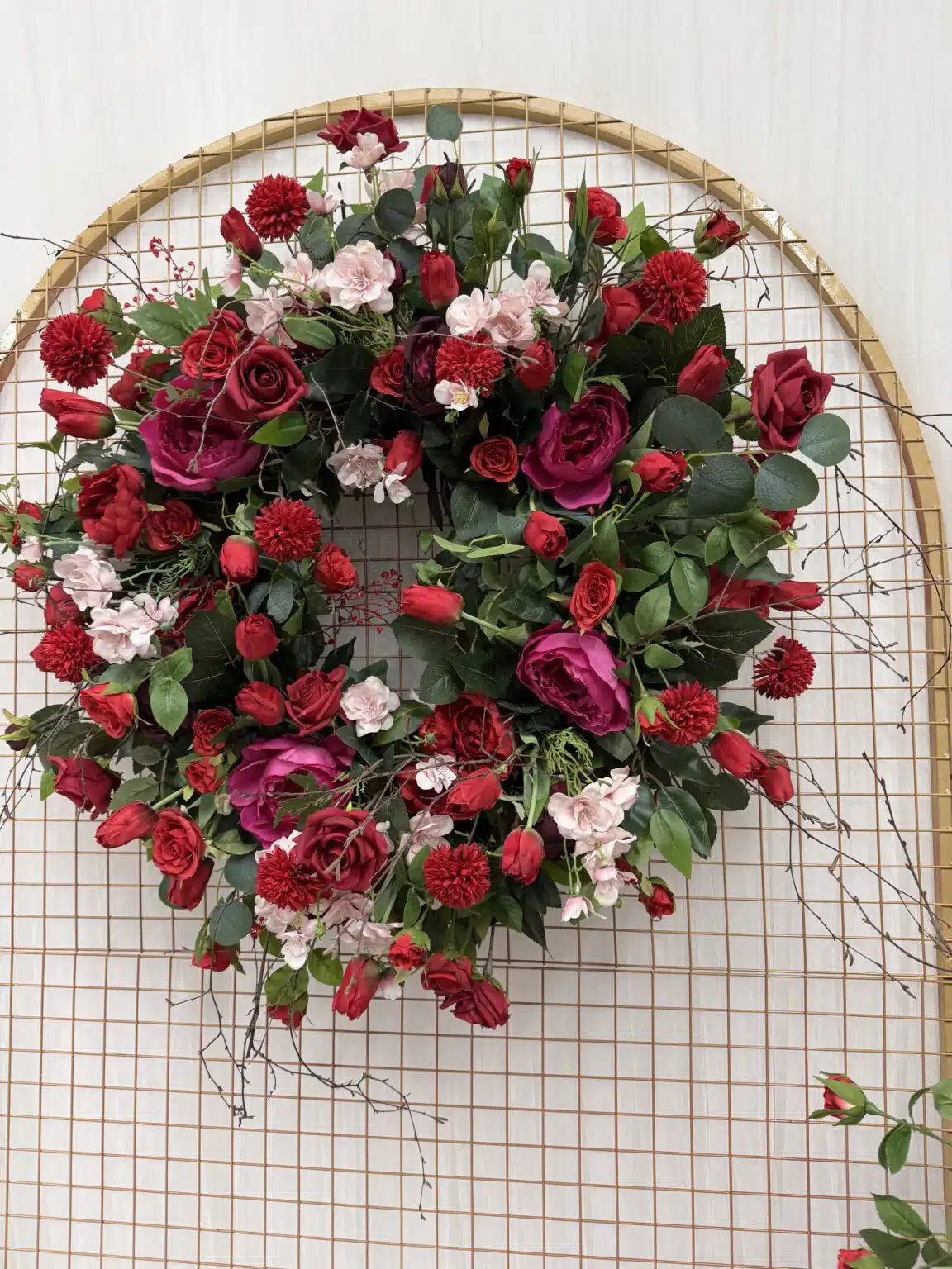 IVY CRUZ Flower Walls, Floral Arrangements | Commercial and Functions XL Red Flower Door Wreath & Coordinating XL Hanging Basket (65–70 cm) - Image 7